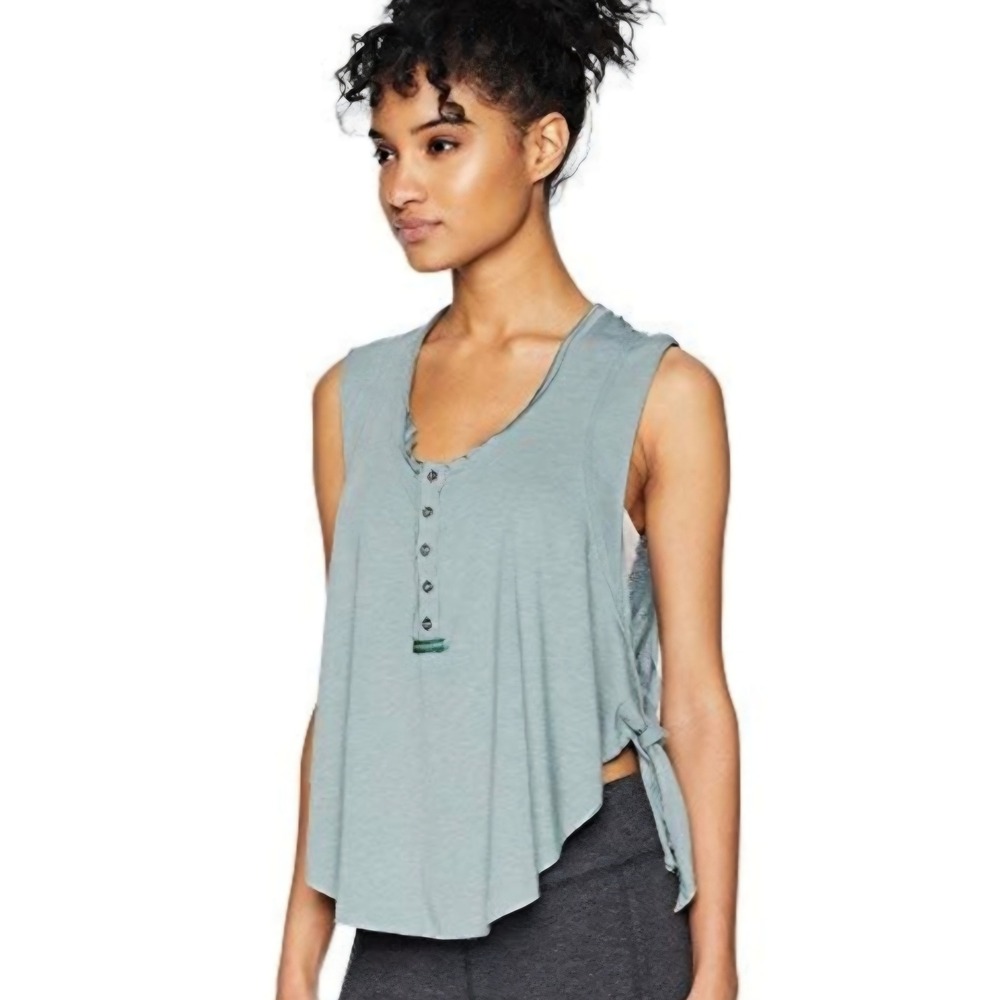 Free‎ People High Tide Sage Green Open Ties Sides Oversized Tank Top sz S-M